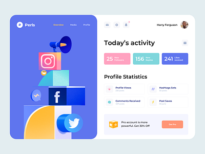 Web App - Perls app clean colors dashboard design illustration minimal network social ui ux web