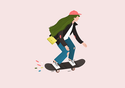 Trendy woman skateboarding character girl girl boss illustration procreate skateboard skater trendy woman woman illustration