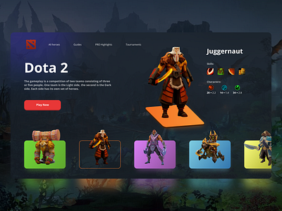 Dota 2 website redesign concept dota dota 2 dota2 game gamer hero heroes redesign ui uiux