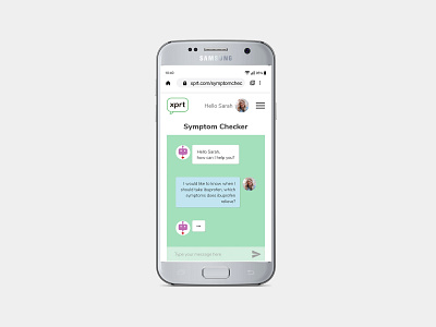 XPRT AI chatbot: Symptom Checker artificial intelligence chat app chatbot health app healthcare medical app mobile mobile app design mobile design mobile ui product design ui ui design user experience user interface ux ux design