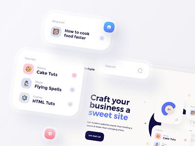 Rushpie Components brand cards clean color components design food icon iconography minimal mobile ui ux web design