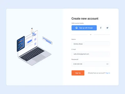 Sign Up / Sign in form create account design form form design forms log in registration sign in sign up ui ux web design