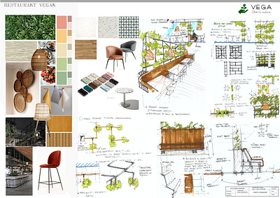 MOODBOARD AND SKETCHES concept design drawing handdrawing interior architecture moodboard restaurant