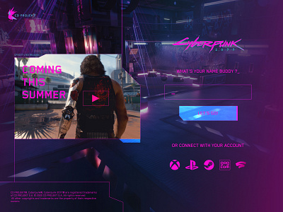 Cyberpunk 2077 Greeting screen concept - Weekly warm-up cd projekt red challenge cyberpunk cyberpunk 2077 design gog interface johnny silverhand keanu reeves login playstation rebound signup stadia steam ui videogames weekly warm up xbox