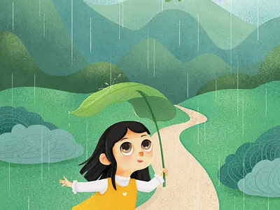 The"Tomb-Sweeping Day"(Qingming)（the 5th solar term） children book illustration childrens book childrens illustration digital illustration digital painting hand drawing illustration rainy day