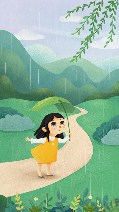 The"Tomb-Sweeping Day"(Qingming)（the 5th solar term） children book illustration childrens book childrens illustration digital illustration digital painting hand drawing illustration rainy day