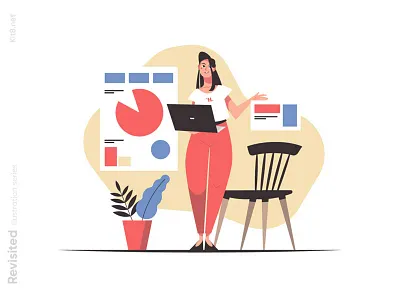 Woman runs business presentation illustration business character flat girl illustration kit8 presentation runs vector