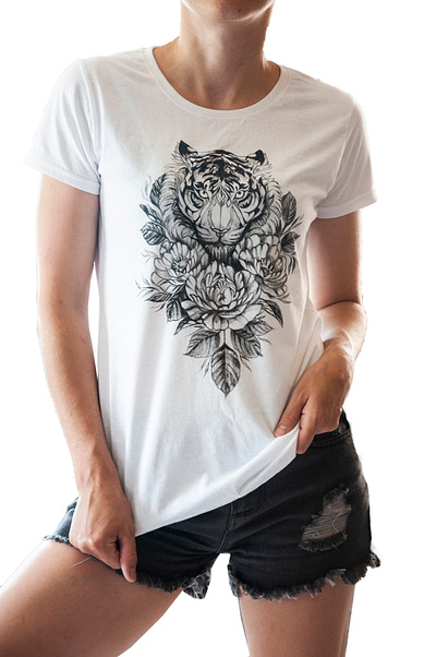 Hand-painted t-shirt with a tiger apparel design drawing fashion hand painted handmade paint painting style wear