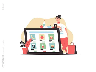 Order food online concept illustration character concept flat food illustration kit8 man online order vector