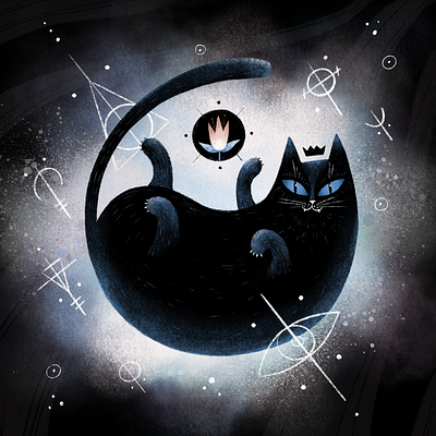 Magic art black cat black kitty cat digital art digital drawing digital illustration digital painting illustration kitty kitty illustration night sketch
