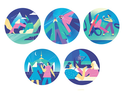 Set of stickers editorial illustration flat illustration illustrator minimal vector
