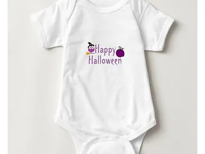 Happy Halloween Baby One Piece babies baby halloween happy holiday owl pumpkin purple zazzle