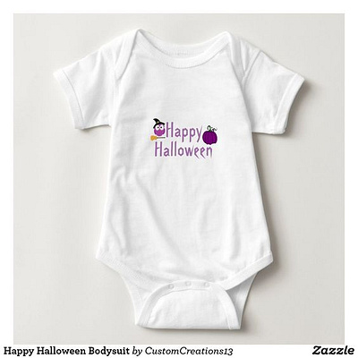 Happy Halloween Baby One Piece babies baby halloween happy holiday owl pumpkin purple zazzle