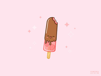 Happy strawberry popsicle 🍓 chocolate cute fruits icecream ilustration japan kawaii kawaiiart kawaiiiluustration pink popsicle strawberry summer vector vectorart