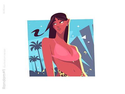 Girl in swimsuit on beach illustration beach character cute flat girl illustration kit8 swimsuit vector