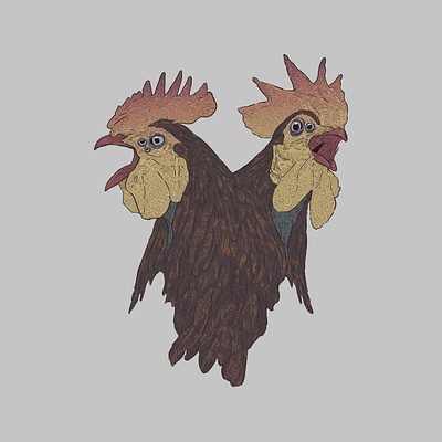 Two Hens Are Better Than One chicken colors digital art illustration