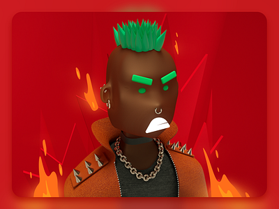 Random Portrait 3d 3d character character cinema4d design fire flames illustration octane octanerender portrait punk red vector