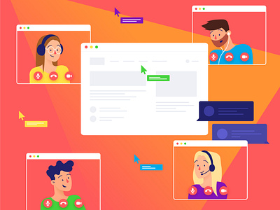 Remote teamwork figma illustration remote team remote working vector video chat