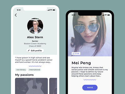 Collegefind me Profiles creative direction education app native app profile student ui ux