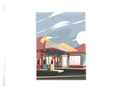 Gas station for refueling car illustration car character flat gas illustration kit8 refueling station vector