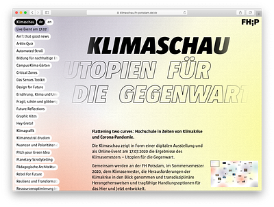 Klimaschau brandenburg climate catastrophe climate change climate crisis digital exhibition fh potsdam klimaschau potsdam showcase university university of applied sciences utopias for the present utopien für die gegenwart