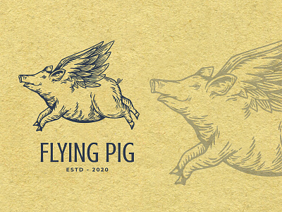 Flying Pig brand handrawn icon illustration logo logodesign logos logovintage pig piggy piglogo