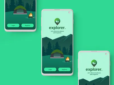 Travel App Onboarding Screen adobe adobe illustrator adobe xd adobexd app design camp camping design explorer green illustration logo mountains tent travel travel app ui ui ux ui design uidesign