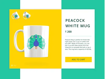 Peacock White mug ecommerce page colorful design ecommerce ecommerce app ecommerce design festive flatdesign flower illustration india mug peacock logo ui white yellow