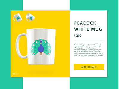 Peacock White mug ecommerce page colorful design ecommerce ecommerce app ecommerce design festive flatdesign flower illustration india mug peacock logo ui white yellow