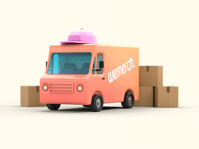 Wemerch Van 3d arnold box c4d car delivery render retro truck van