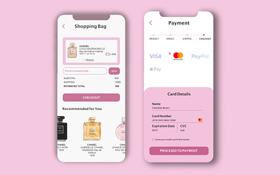 Checkout process basket beauty card design france illustration payment pinky product shopping bag typography ui ui design uidaily uidailychallenge uidesigner