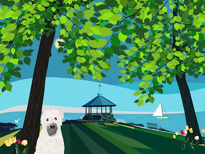 Dog Days Of Summer - Larchmont Manor Park art digital illustration dog illustration dribbble illustration illustrator park vector