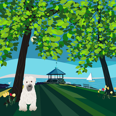 Dog Days Of Summer - Larchmont Manor Park art digital illustration dog illustration dribbble illustration illustrator park vector