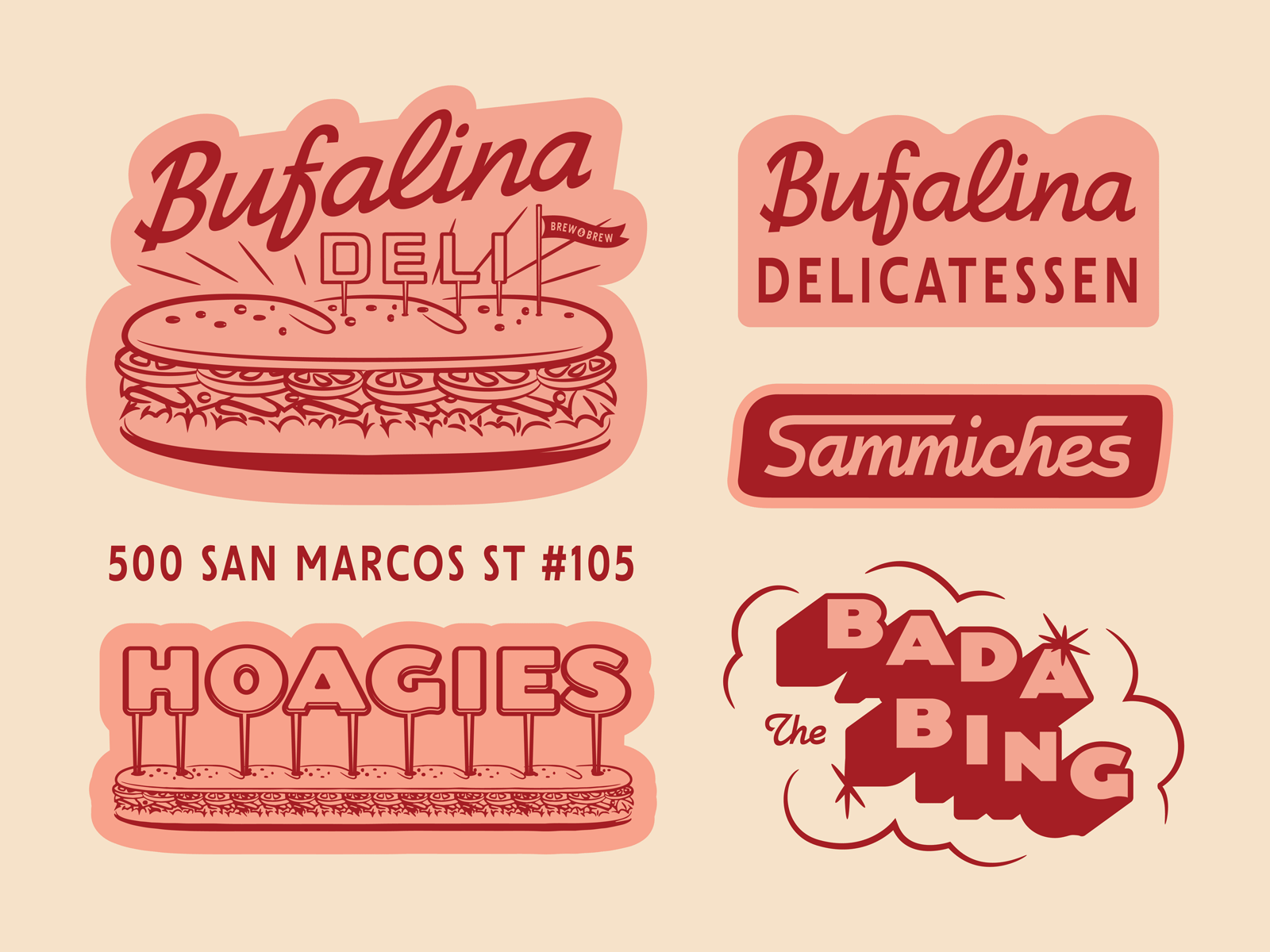 Bufalina Deli austin brand identity bufalina deli delicatessen hoagies illustration lettering menu design sammiches script