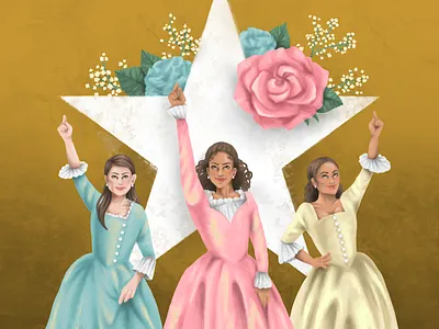 Schuyler Sisters angelicaschuyler digitalillustration digitalpainting elizaschuyler figures floral flowers hamilton hamiltonthemusical illustration painting peggyschuyler procreate schuylersisters