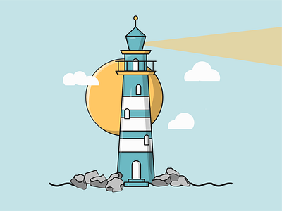 Flat Vector Illustration Series blue clouds day flat flatdesign fresh graphic icon illustrate lighthouse minimal new sea simple storm sun vector wallpaper