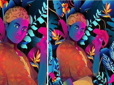 TROPICAL GIRL art character digital illustration dribbbble fashion illustration flower girl girl character girl illustration girlportrait gradiant graphic illustraion illustrator potrait tropical tropical leaves vector illustration women