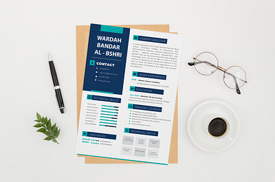 CV mockup سيرة ذاتية 2d art blue branding coffee colors cover letter cv cv design resume resume design ui تصميم توظيف سيرة ذاتية سيفي عربي عمل