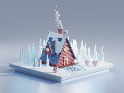 Not like others 3d animals blender cartoon house illustration winter