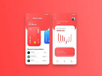 Banking App bank bank app bank card banking banking app clean design figma finance flat red ui ux