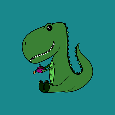 Tea-Rex adobe blue cute design dino dinosour graphic green illustration pink sticker t rex tea vector wacom