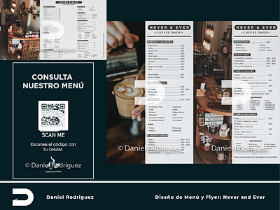 Menu y Flyer con QR: Never and Ever coffee coffee bean design graphic design menu design problem solving qr code