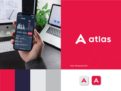 Atlas Branding a letter logo a logo a logo design app logo blue brand identity branding color financial app financial app logo fintech logo grey icon mobile app red tech logo