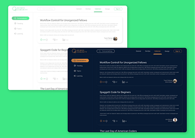 Deimos Forum Twothemes Green and Orange dark dark ui design forum green light minimal minimalist orange social socialmedia two colors two tone ui web website