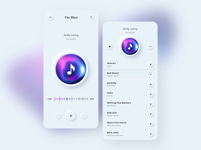 The Blast : Music app - Mobile design app app design clean emboss gradient mobile app design mobile ui music music player ui ux