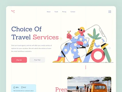 Travel clean illustration interface landing landing page minimal travel travel agency ui ux web