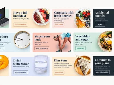 All Day Relax Widgets app card cards cards ui fitness food minimal mobile moden product relax wellness widget widgets