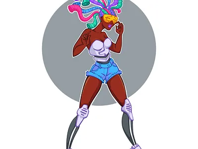 cyberpunk vector girl android cartoon character cyberpuk future girl illustration pinup robot technology woman