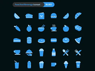 [ $1 ] DuoTone Icon - Food and Beverage Iconset - BLUES banana icon beverage beverage icons burger icons coffee cream roll icon donut icon duo tone duotone flat icon food icon food menu icon healthy food ice cream icon iconset milk icons nachos icon orange icon pizza icon vegetables icons