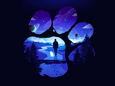 Man’s Best Friend dog field forest galaxy illustration landscape life man nature negative patreon paw planet proart prokopenko road space travel trend way